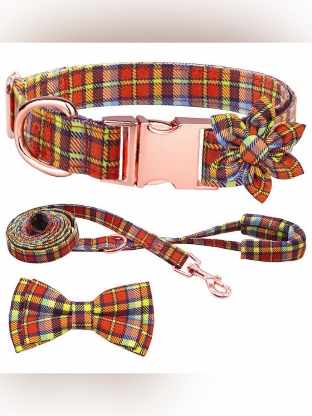 NWT Plaid bow tie collar‎ and leash dog size large